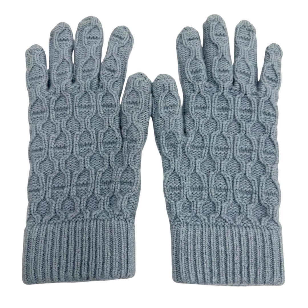 Excellent HERMES gloves Tri Maillon Knit gloves Light blue cashmere mens S