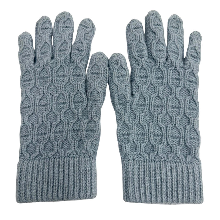 Excellent HERMES gloves Tri Maillon Knit gloves Light blue cashmere mens S