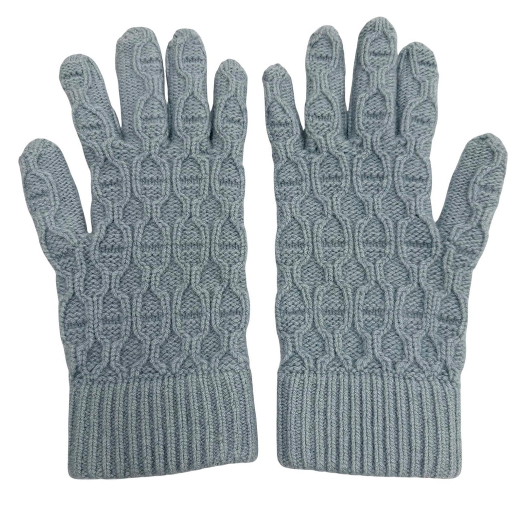 Excellent HERMES gloves Tri Maillon Knit gloves Light blue cashmere mens S