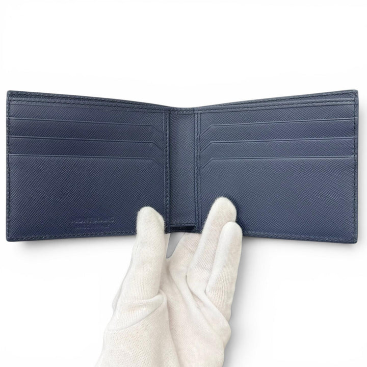 Pristine MONTBLANC Bill Compartment White Star Bifold Wallet Navy