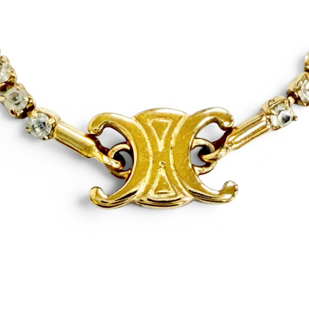 Very Good CELINE Necklace Triomphe Sparkle Rhinestones gold Women