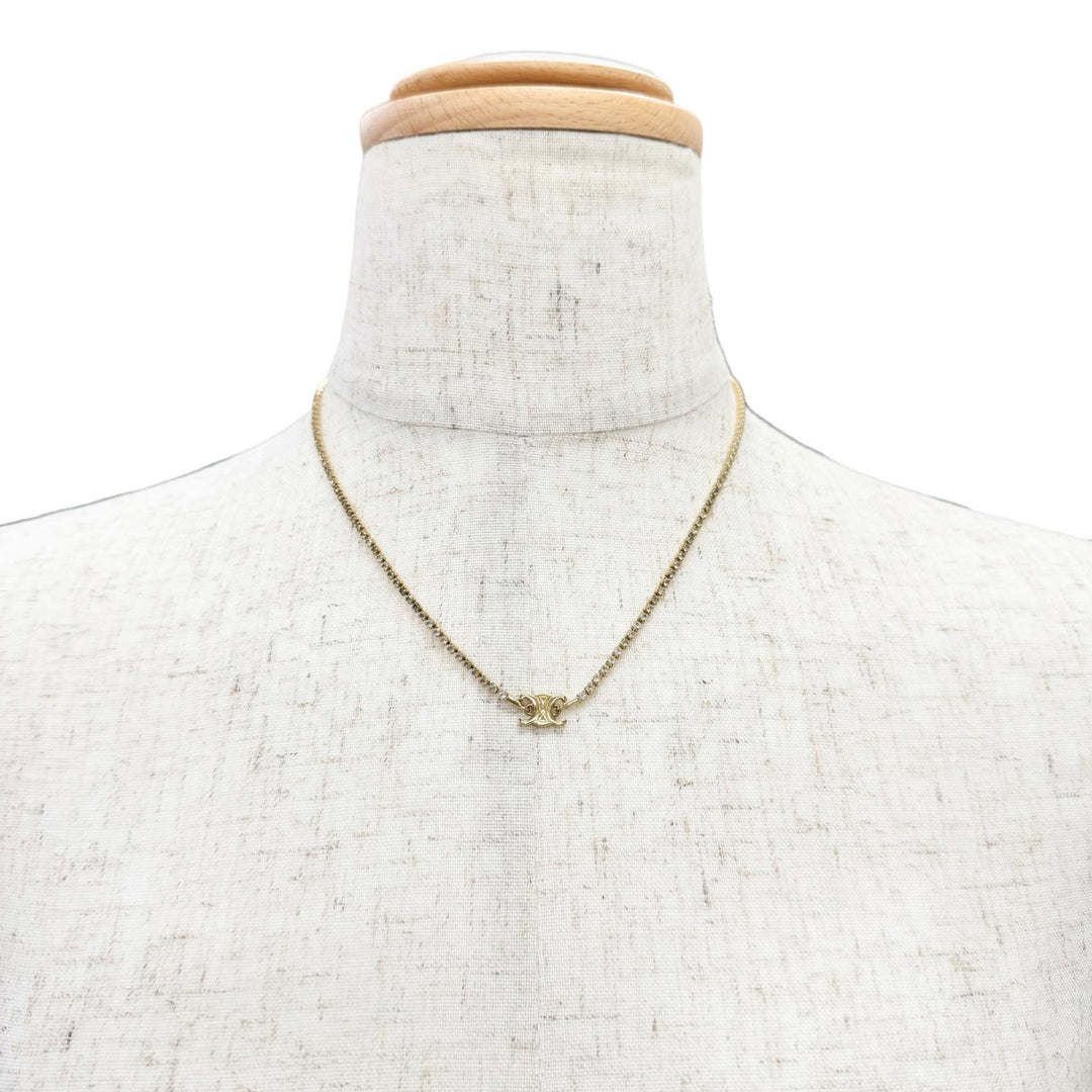 Very Good CELINE Necklace Triomphe Sparkle Rhinestones gold Women