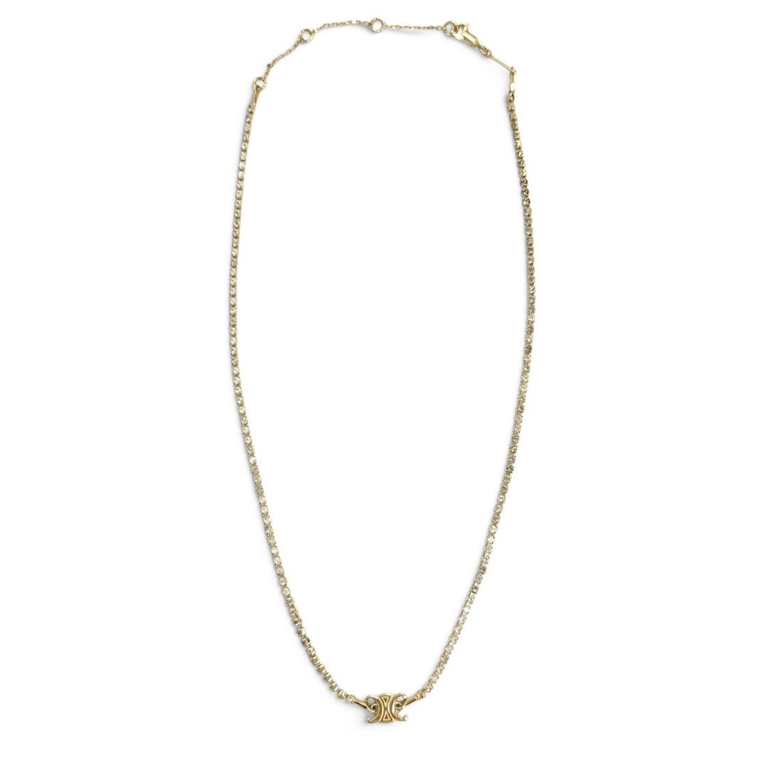 Very Good CELINE Necklace Triomphe Sparkle Rhinestones gold Women