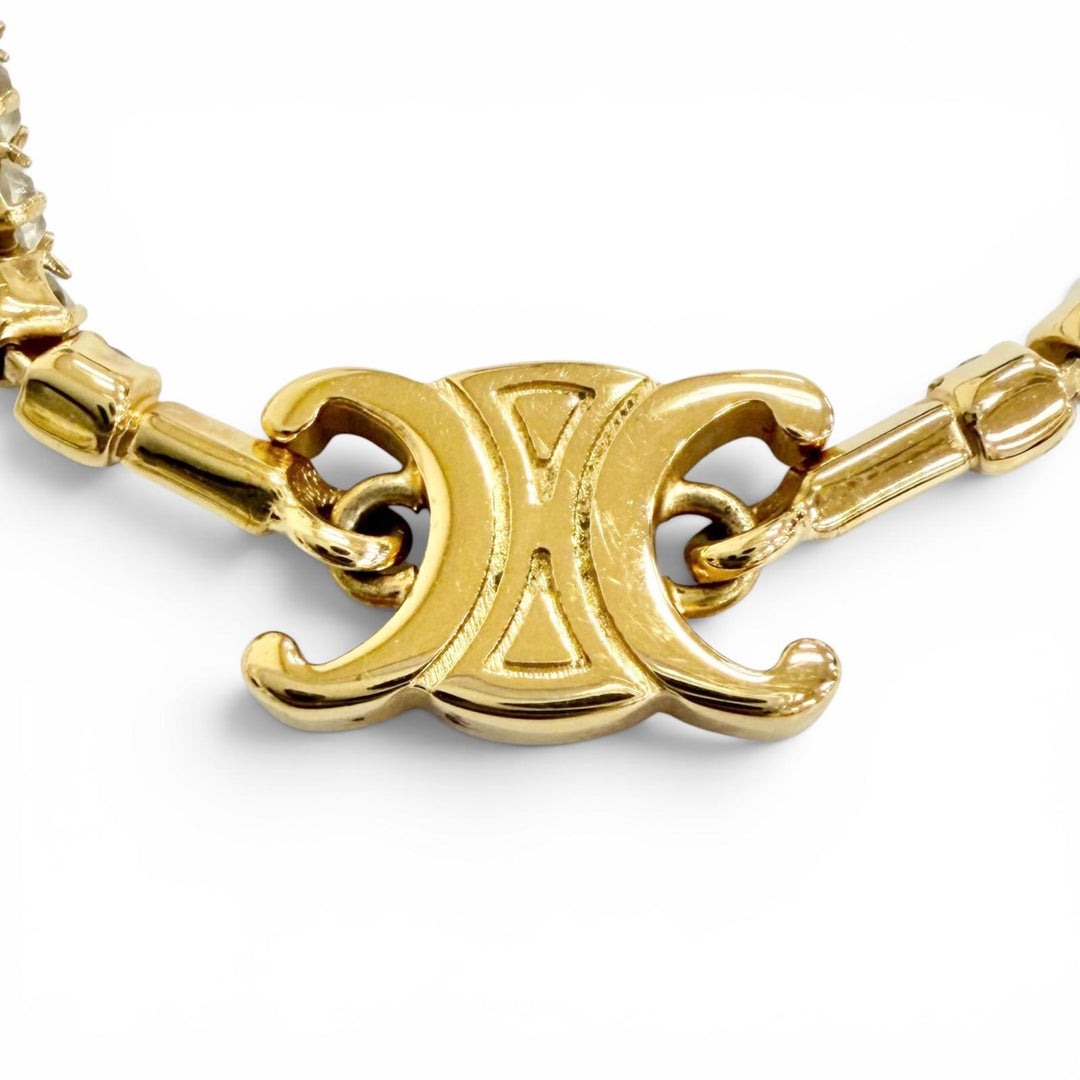 Very Good CELINE Necklace Triomphe Sparkle Rhinestones gold Women
