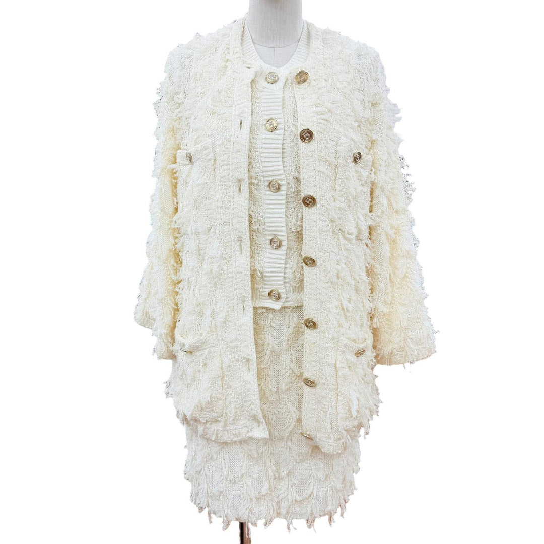 CHANEL 21S Runway Complete 3-Piece Look Cardigan Vest Skirt 36/36/38