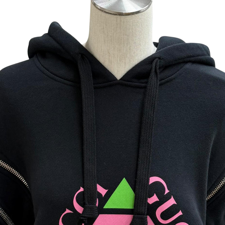 Excellent GUCCI hoodie Zip-up design logo hoodie black cotton Women XS 718409