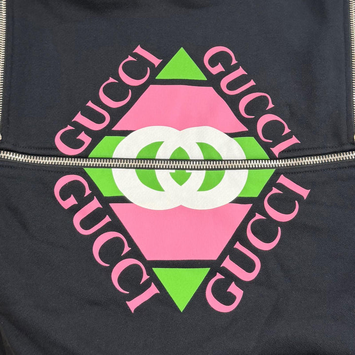 Excellent GUCCI hoodie Zip-up design logo hoodie black cotton Women XS 718409