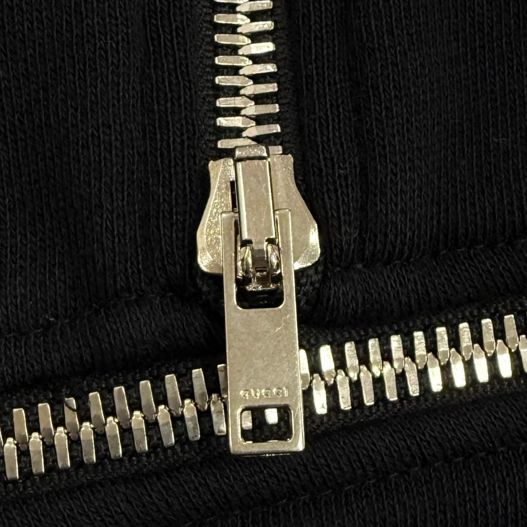 Excellent GUCCI hoodie Zip-up design logo hoodie black cotton Women XS 718409