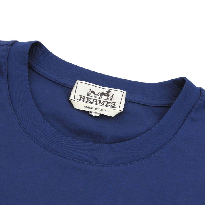 Pristine HERMES Short sleeve T-shirt Leather H Logo Crew Neck Navy L H657800HA60