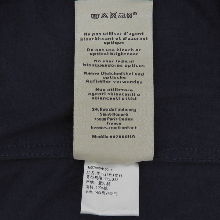 Pristine HERMES Short sleeve T-shirt Leather H Logo Crew Neck Navy L H657800HA60