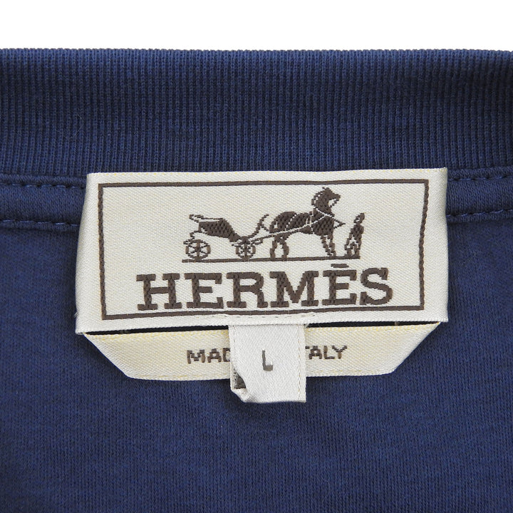 Pristine HERMES Short sleeve T-shirt Leather H Logo Crew Neck Navy L H657800HA60