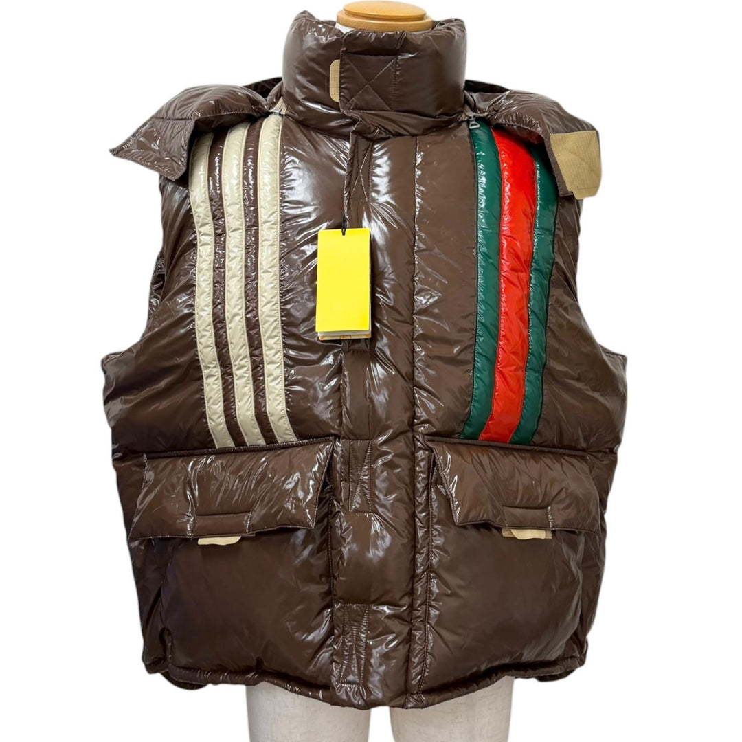 Excellent GUCCI adidas Down vest Web Line Three Stripes Brown Nylon mens