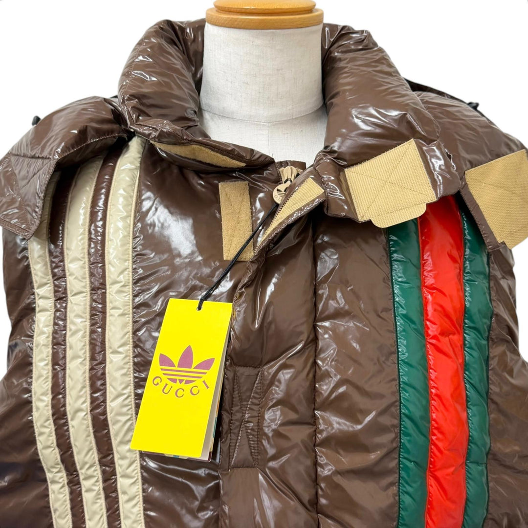 Excellent GUCCI adidas Down vest Web Line Three Stripes Brown Nylon mens