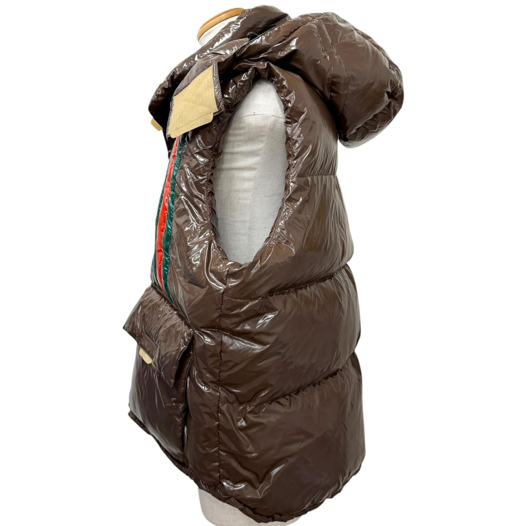 Excellent GUCCI adidas Down vest Web Line Three Stripes Brown Nylon mens