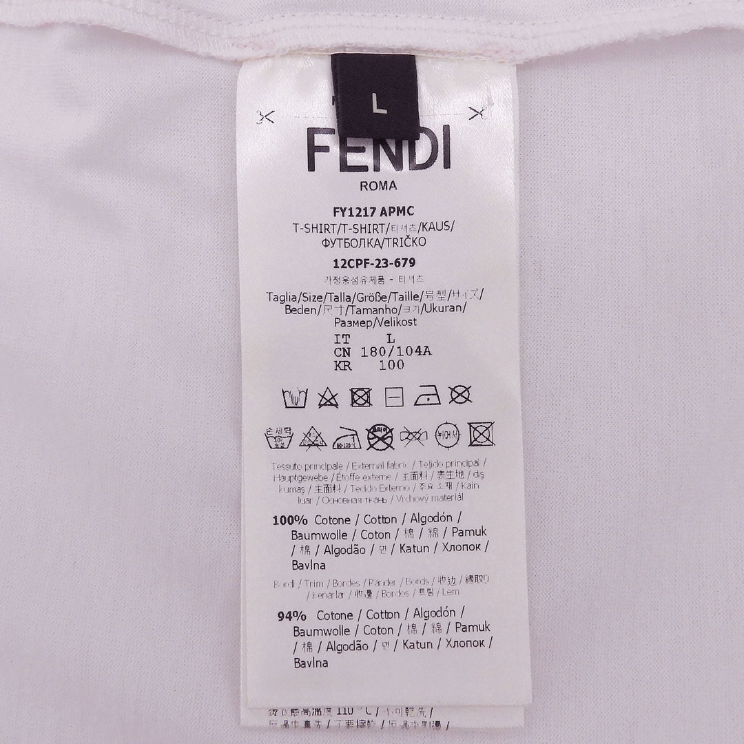 Pristine FENDI Short sleeve T-shirt FF logo crew neck pink cotton mens L FY1217