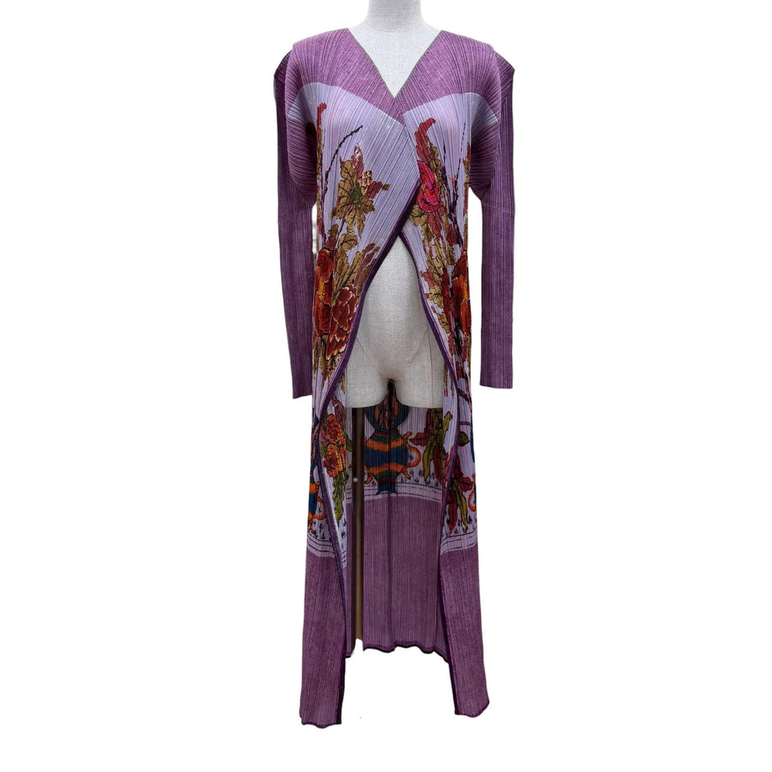 Excellent PLEATS PLEASE cardigan Peony print long length multicolor 3 PP84-JH517