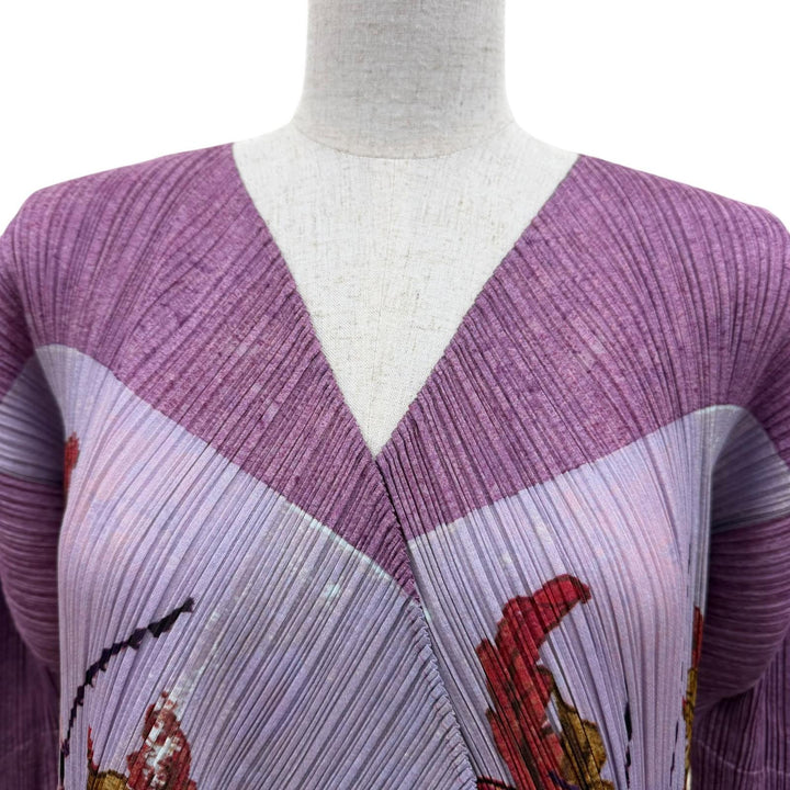 Excellent PLEATS PLEASE cardigan Peony print long length multicolor 3 PP84-JH517