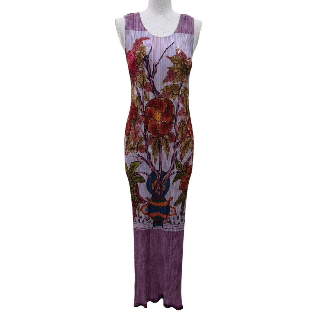 Excellent PLEATS PLEASE one piece Peony print Purple Women 3 PP84-JH516