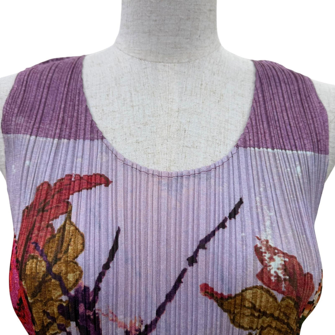 Excellent PLEATS PLEASE one piece Peony print Purple Women 3 PP84-JH516