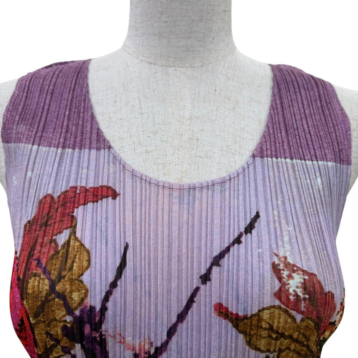 Excellent PLEATS PLEASE one piece Peony print Purple Women 3 PP84-JH516