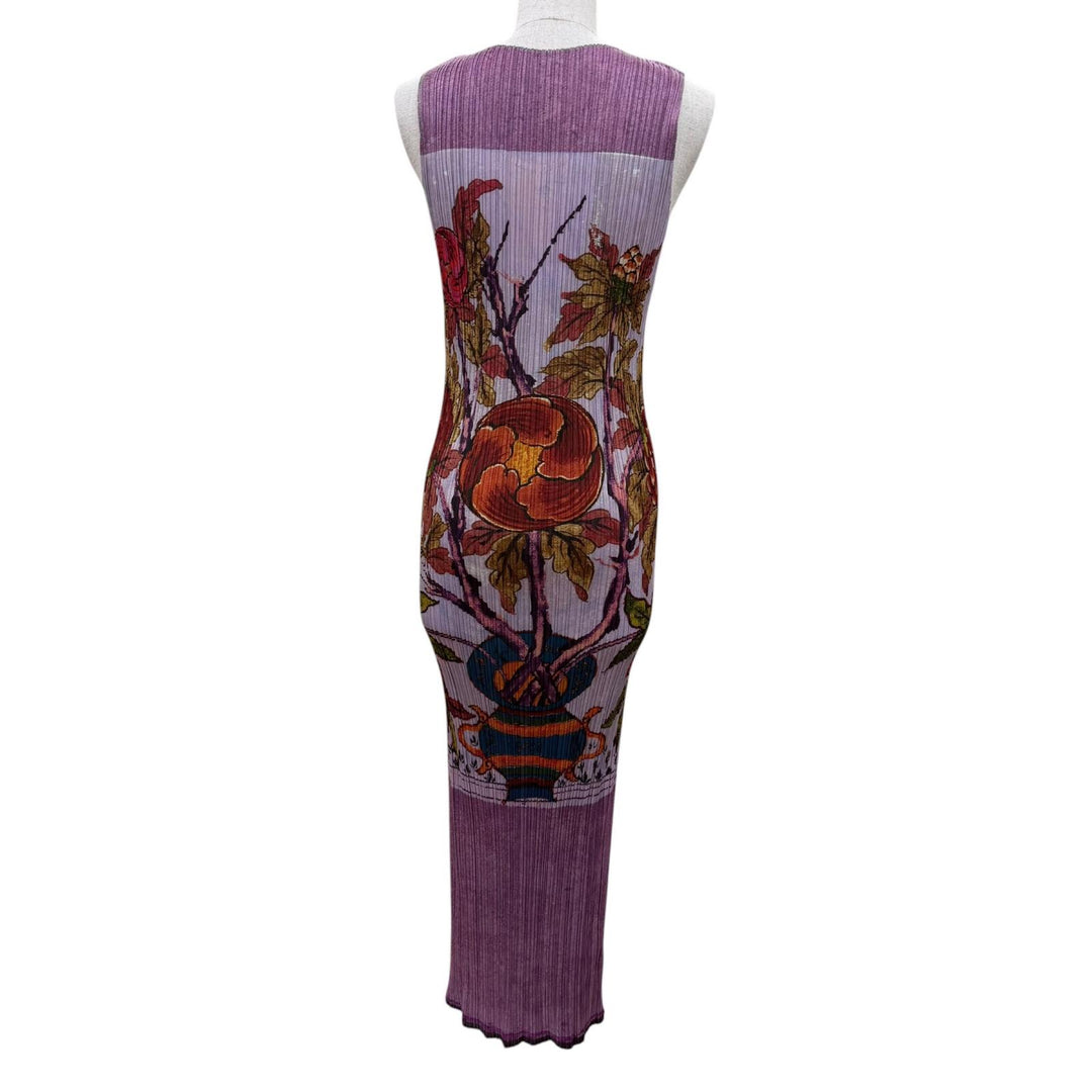 Excellent PLEATS PLEASE one piece Peony print Purple Women 3 PP84-JH516