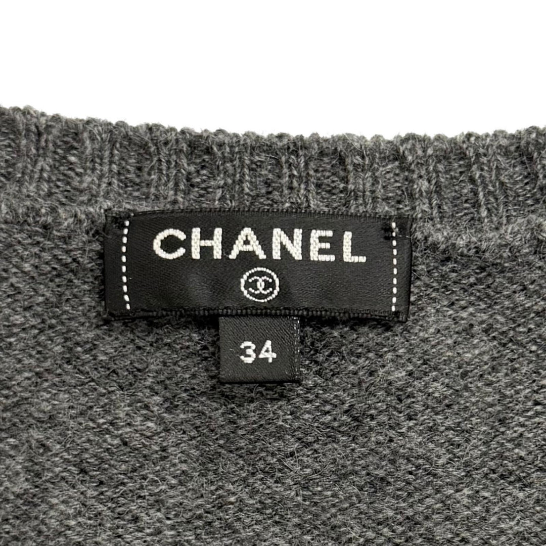 Excellent CHANEL knit gray cashmere Women 34 P57351