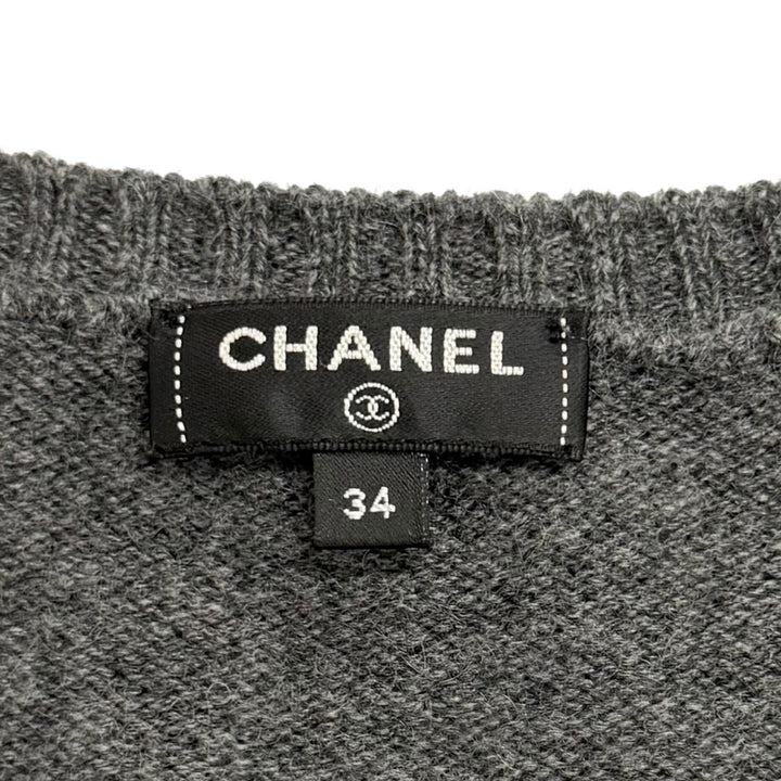 Excellent CHANEL knit gray cashmere Women 34 P57351