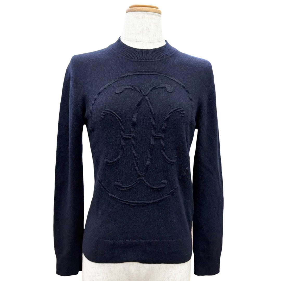 Great HERMES knit H-Lift Long Sleeve Knit Sweater Dark navy cashmere 34 4E2604D1