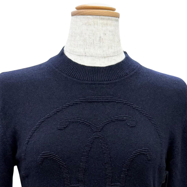 Great HERMES knit H-Lift Long Sleeve Knit Sweater Dark navy cashmere 34 4E2604D1