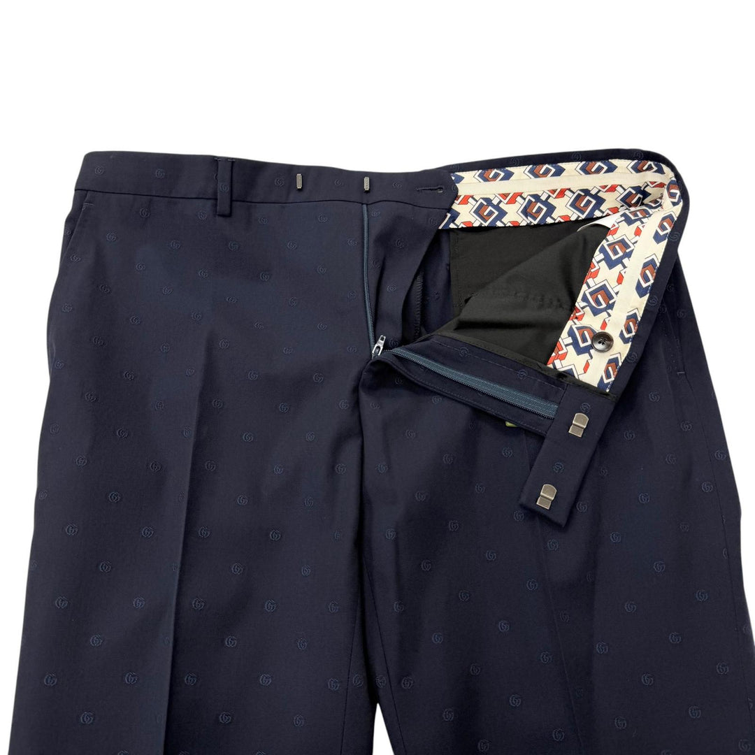 Excellent GUCCI Pants GG logo all-over print slacks/trousers Navy