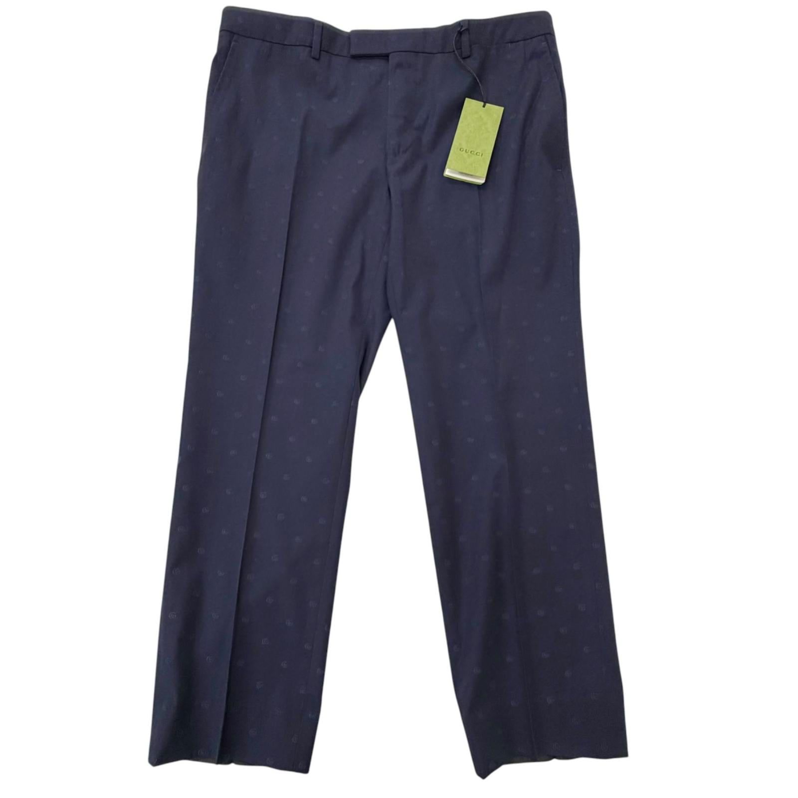 Excellent GUCCI Pants GG logo all-over print slacks/trousers Navy