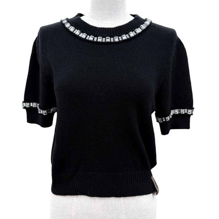 Great LOUIS VUITTON Short sleeve knit Beaded Monogram black cashmere Women S