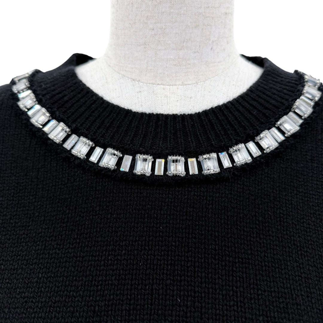 Great LOUIS VUITTON Short sleeve knit Beaded Monogram black cashmere Women S