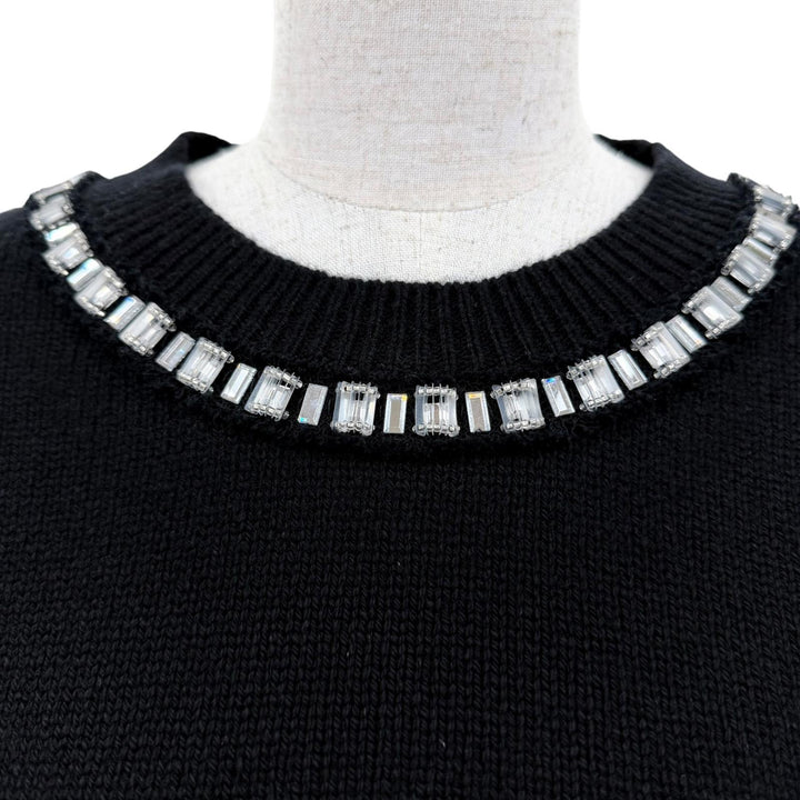 Great LOUIS VUITTON Short sleeve knit Beaded Monogram black cashmere Women S
