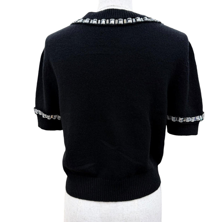 Great LOUIS VUITTON Short sleeve knit Beaded Monogram black cashmere Women S