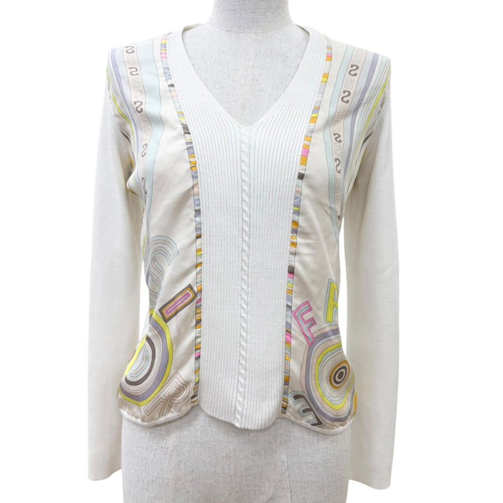 Great HERMES knit Margiela period twill laine long sleeve white silk Women