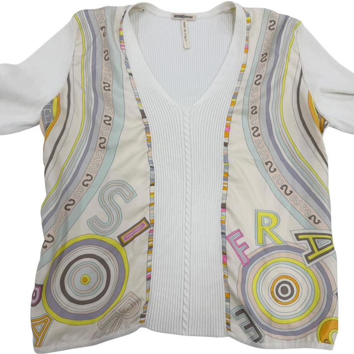 Great HERMES knit Margiela period twill laine long sleeve white silk Women
