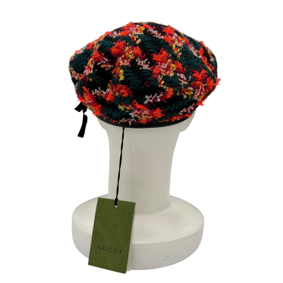 Pristine GUCCI beret GG Marmont Cowhide Leather Piping Tweed multicolor S 729140