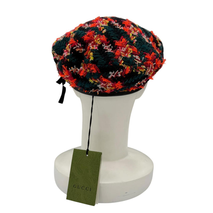 Pristine GUCCI beret GG Marmont Cowhide Leather Piping Tweed multicolor S 729140