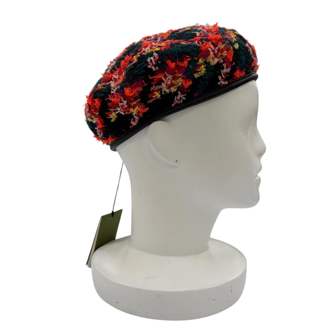 Pristine GUCCI beret GG Marmont Cowhide Leather Piping Tweed multicolor S 729140