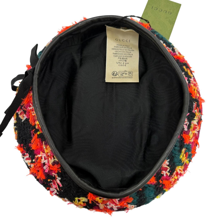 Pristine GUCCI beret GG Marmont Cowhide Leather Piping Tweed multicolor S 729140