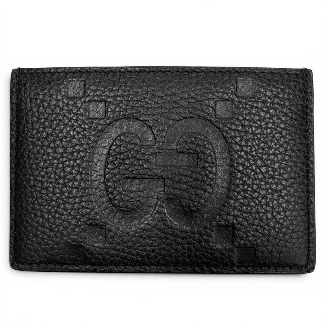 Excellent GUCCI Card Case Maxi GG Pass Case black leather mens 812681