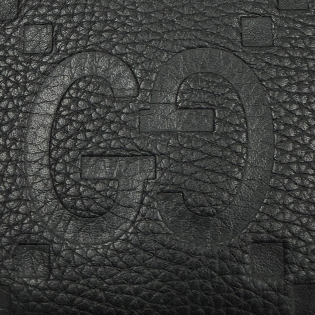 Excellent GUCCI Card Case Maxi GG Pass Case black leather mens 812681