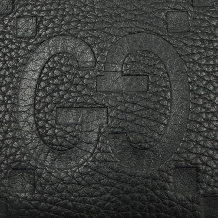 Excellent GUCCI Card Case Maxi GG Pass Case black leather mens 812681