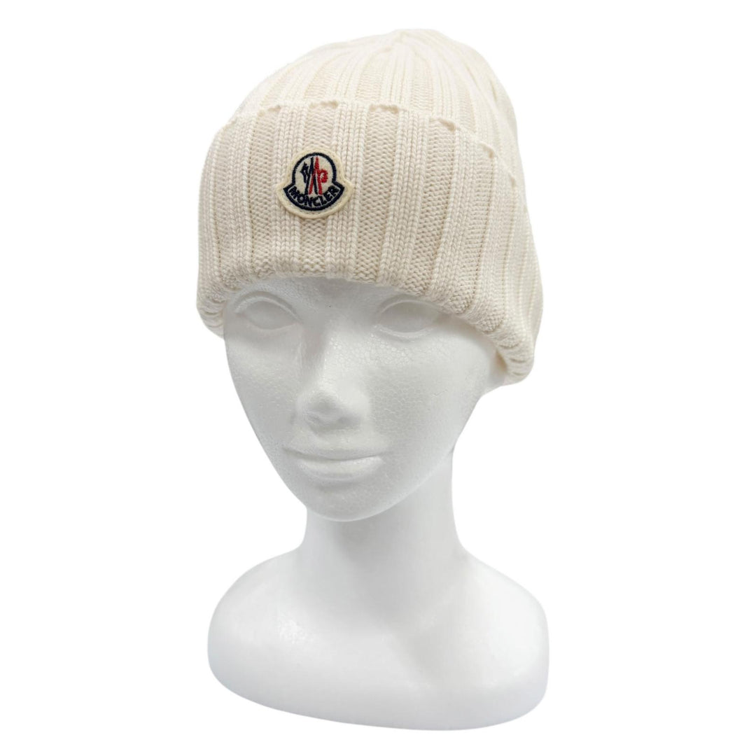 Excellent MONCLER Knit cap Logo patch hat/beanie (unisex) Ivory wool mens