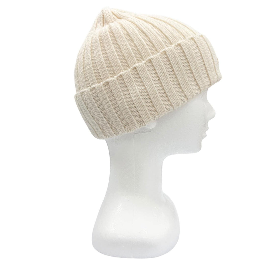 Excellent MONCLER Knit cap Logo patch hat/beanie (unisex) Ivory wool mens