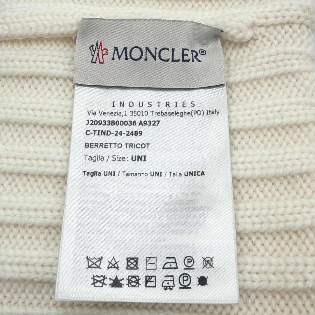 Excellent MONCLER Knit cap Logo patch hat/beanie (unisex) Ivory wool mens