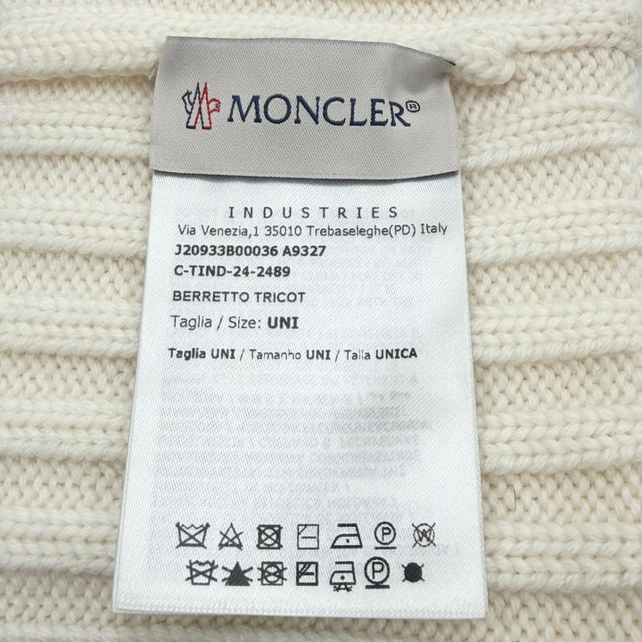 Excellent MONCLER Knit cap Logo patch hat/beanie (unisex) Ivory wool mens