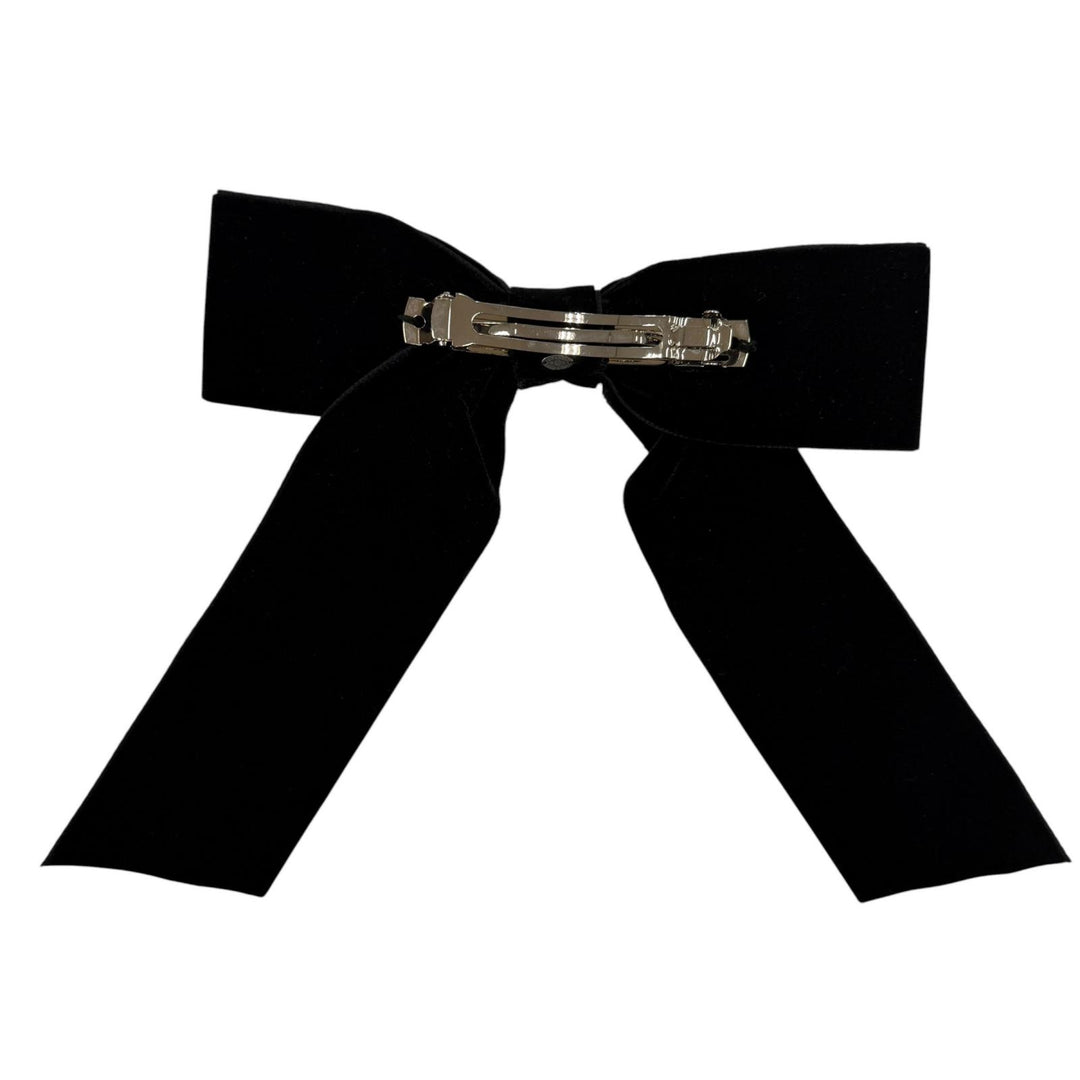 Excellent CHANEL Valletta COCO Mark Big Ribbon Velour Hair Accessory black 25V