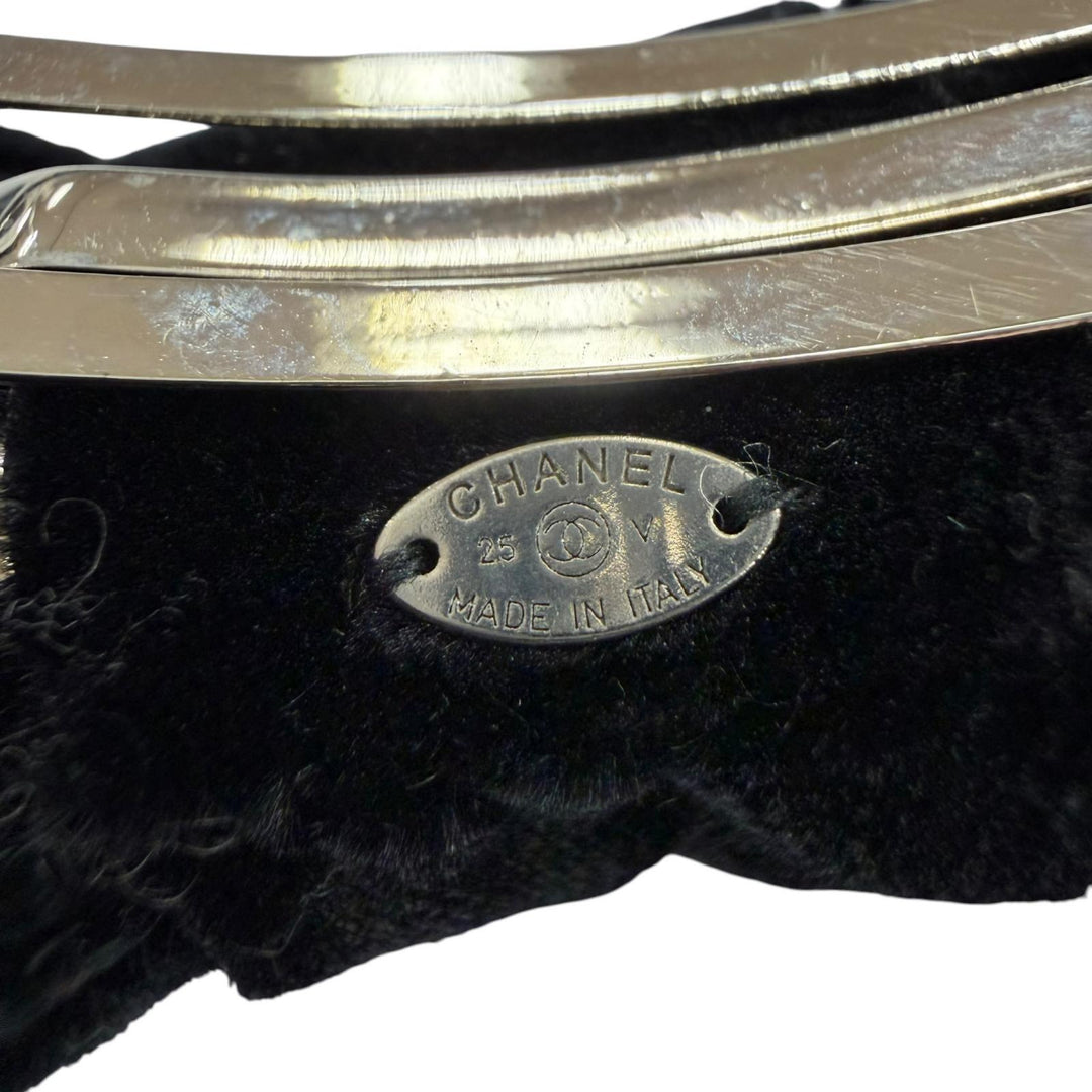 Excellent CHANEL Valletta COCO Mark Big Ribbon Velour Hair Accessory black 25V